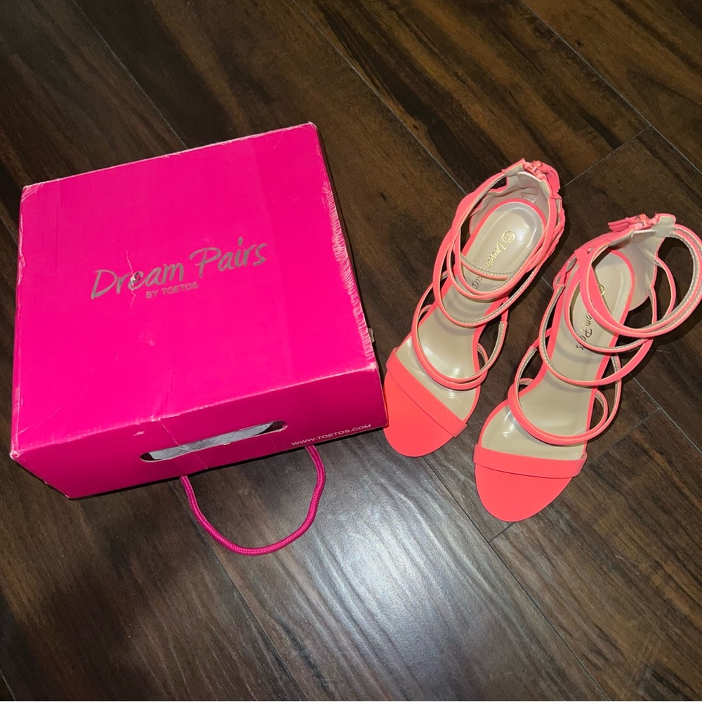 Strappy hot pink heels